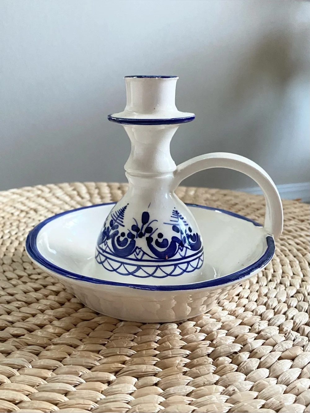 VTG Delft Hand-painted Blue White Ceramic Chamber Candlestick Holder Side Handle